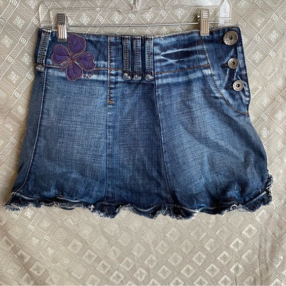 Miss Sixty Dresses & Skirts - MISS SIXTY 60 Vintage Denim Mini Skirt S RARE Jean Wire Edge Lucky Clover Frayed